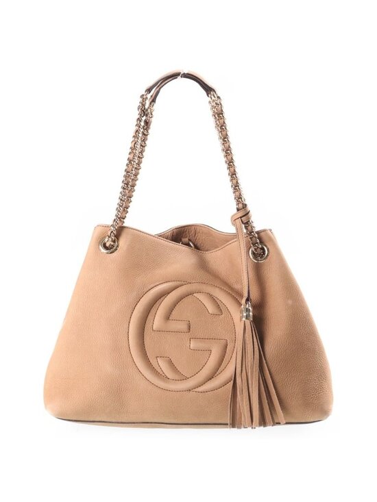 Gucci Handbags - Gucci Soho Chain Shoulder Bag Interlocking G Leather Beige